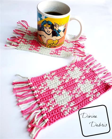 Pretty In Gingham Mug Rug Free Crochet Pattern By