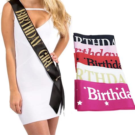 Black Gold Birthday Girl Satin Ribbon Sash Novelty Girls Happy Birthday