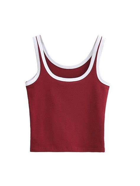 2022 Contrast Trim Cropped Tank Top Burgundy S In Tank Tops And Camis