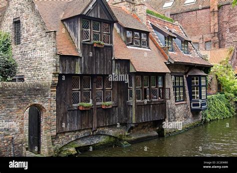 buildings along canal, Flemish architecture, medieval, old, brick, tile ...