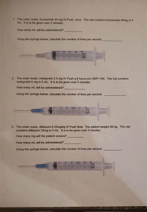 Solved The Order Reads Furosemide Mg Iv Push Once Chegg