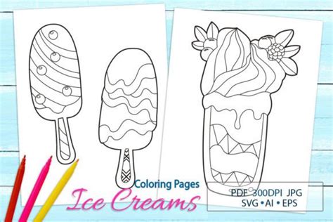 Ice Creams Coloring Pages Graphic By Galinart · Creative Fabrica