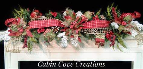 Farmhouse Christmas Mantel Garland Swag, Country Rustic With Burlap Poinsettias, Red Green White ...