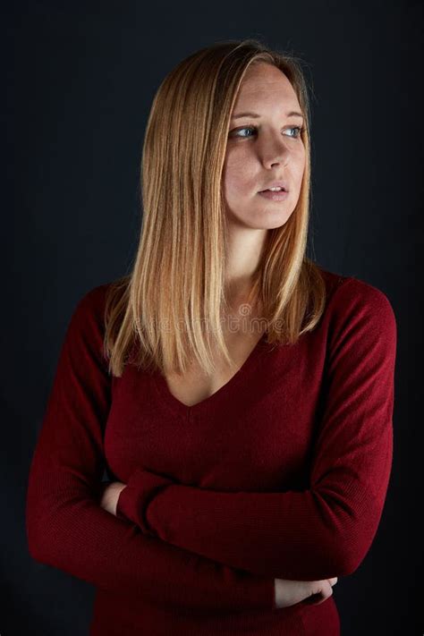 Young Beautiful Blond Woman With Crossed Arms Stock Image Image Of