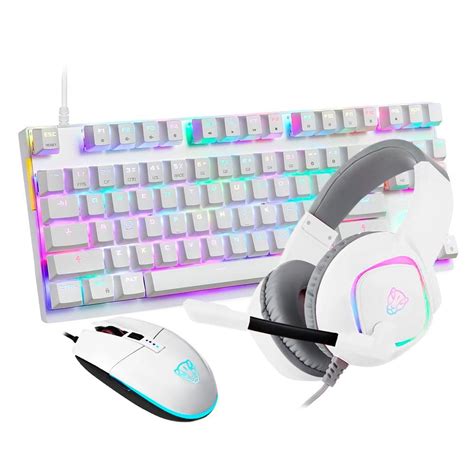 Kit Gamer Motospeed Branco Teclado Mecânico CK82 RGB Switch Blue ANSI