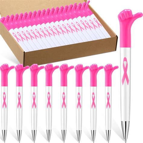 Yeaqee 100 Pcs Breast Cancer Awareness Pens Inspirational Thumbs Up