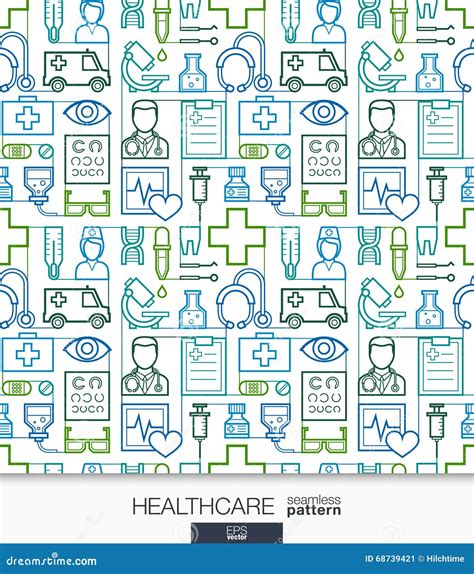 Medical Seamless Pattern On White Squared Paper Vector Illustration