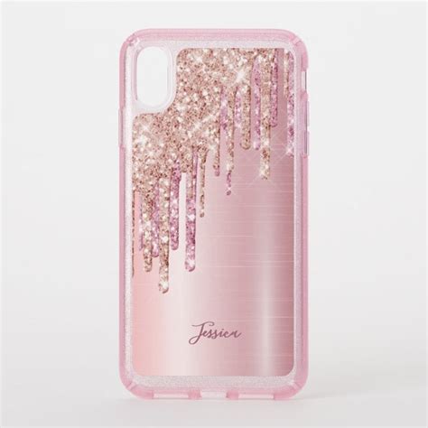 Glitter Drip Rose Gold Metallic Monogram Name Speck Iphone 12 Case Zazzle Metallic Monogram