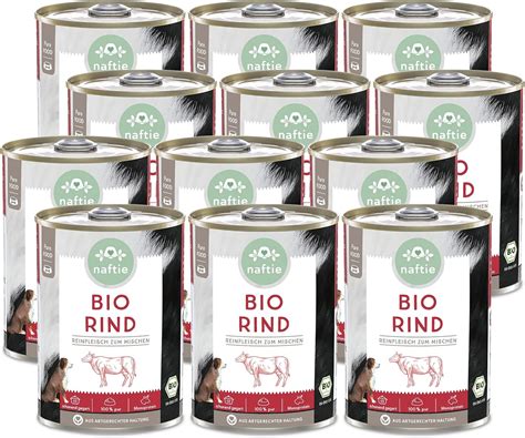 Naftie Bio Hundefutter 100 Bio Rind Reinfleischdosen Rindfleisch Pur