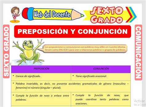 La Preposición y Conjunción para Sexto Grado de Primaria Web del