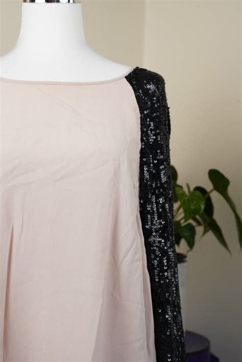 Witchery Blush And Black Sequin Long Sleeve Blouse To Gem