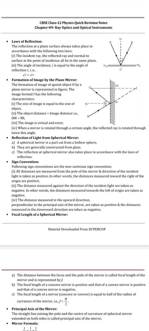 Cbse Class 12 Physics Quick Revision Notes Chapter 09 Ray Optics And Opt