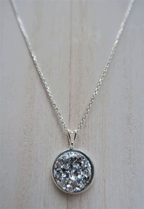 Bright Silver Sterling Silver 925 Druzy Necklace 12mm Druzy