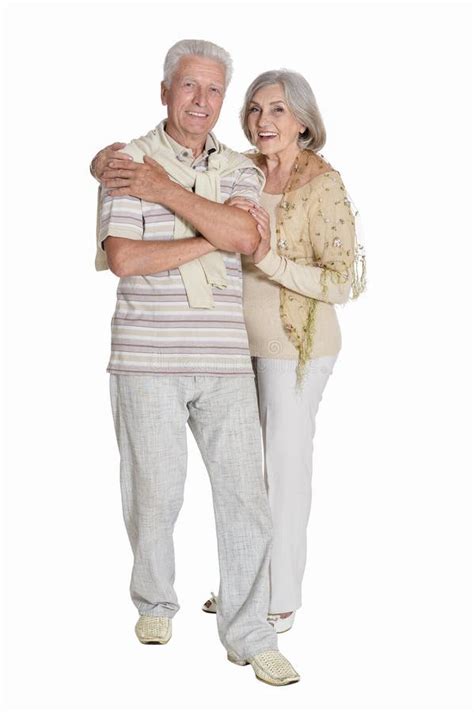 102 Portrait Senior Couple Hugging Isolated White Background Full