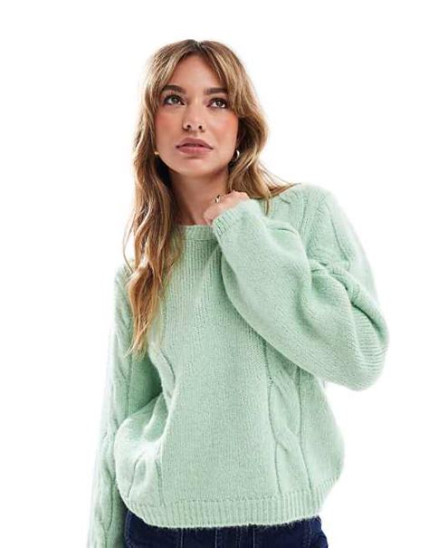 Asos Design Oversized Cable Knit Jumper In Pistachio Green Asos