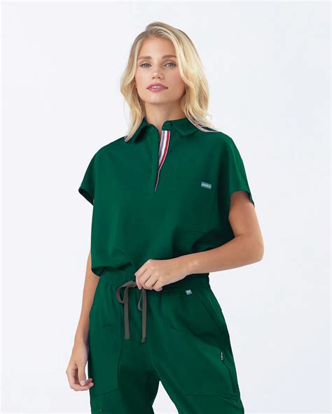 FYSEL Capri Collared Scrub Top Stylish Scrubs Medical Scrubs