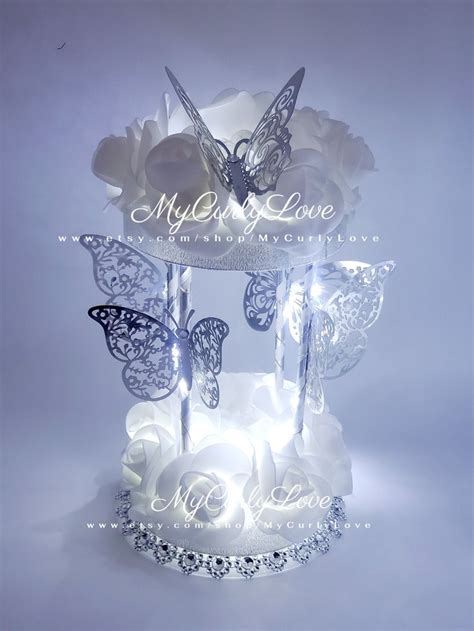 Butterflies Bridal Centerpiece White Silver Centerpiece Gold