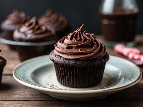 Premium Photo Dark Chocolate Cupcakes With Chocolate Ganache Frosting