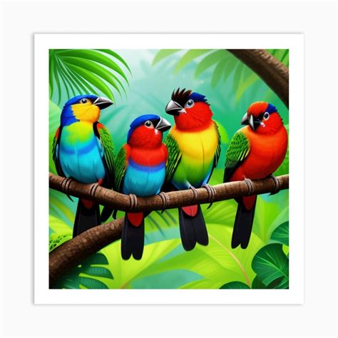 Colorful Birds In The Jungle Art Print by Amira - Fy