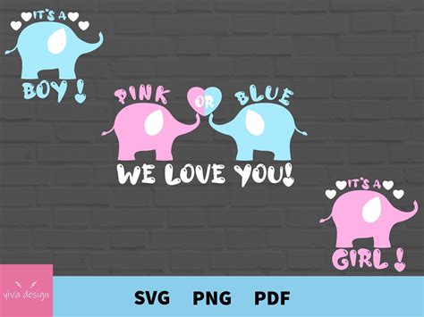 Pink Or Blue We Love You Svg Png Clipart Baby Elephant Etsy