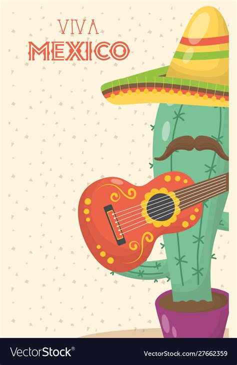 Viva Mexico Celebration With Cactus And Hat Vector Image