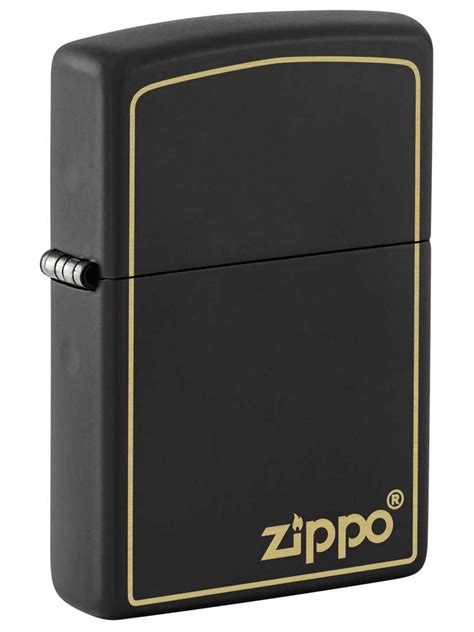 Zippo Lighter Engraved Zippo Logo With Border Black Matte 81427 Lucas Lighters