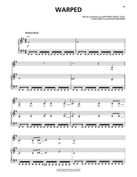 Warped By Red Hot Chili Peppers Sheet Music For Piano Vocal And Guitar Chords Right Hand Melody