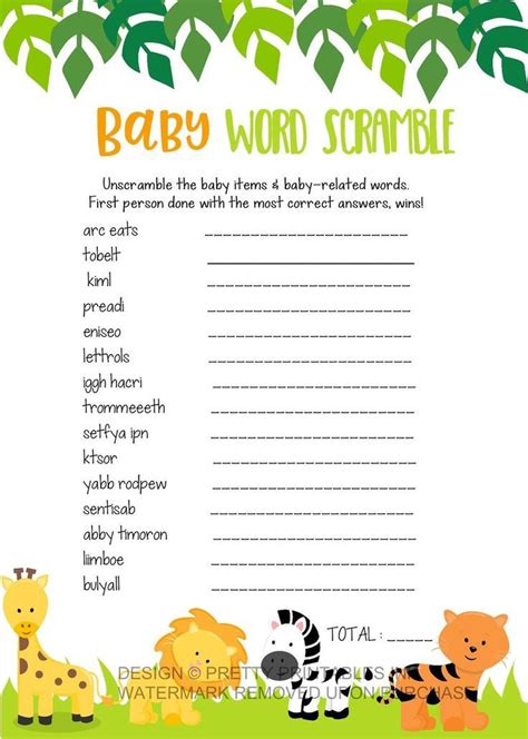 Baby Word Scramble Printable Game By Pretty Printables Ink Baby Erste