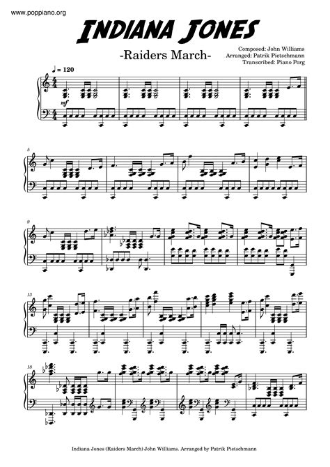 John Williams Indiana Jones Theme Sheet Music Pdf 奪寶奇兵 楽譜 Free