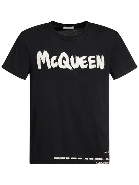 Alexander Mcqueen Graffiti Logo Print Cotton T Shirt In Black For Men