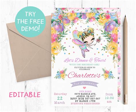 Editable Blonde Fairy Invitation Blonde Fairy Birthday Party Etsy Uk