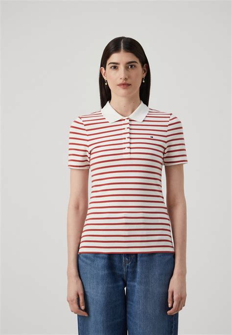 Tommy Hilfiger 1985 Slim Stripe Poloshirts Breton Ecru Terra Red