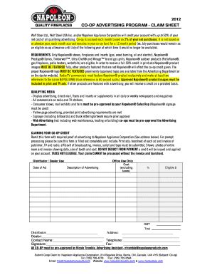 Fillable Online Co Op Advertising Program Claim Sheet Total Fax