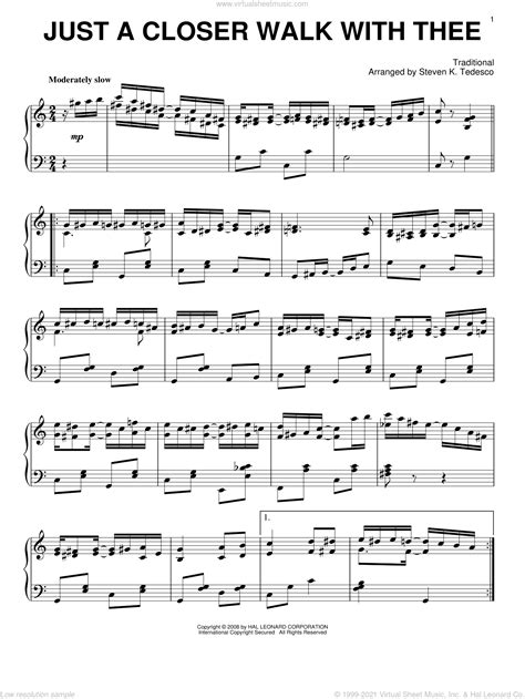 Just A Closer Walk With Thee Ragtime Version Sheet Music For Piano Solo