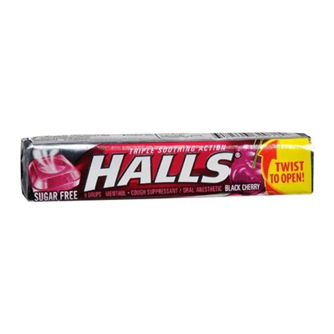 Halls Triple Soothing Action Cough Drops Stick Sugar Free Black Cherry