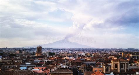 Catania with the Mount Etna Volcano, Sicily, Italy Stock Image - Image ...