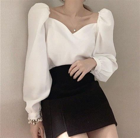 Pin On Наряды White Shirts Women Puff Long Sleeves Blouses For Women