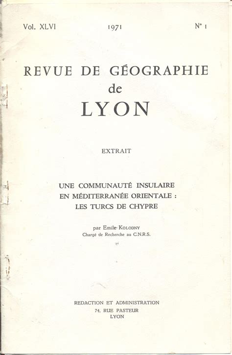 Revue De Geographie De Lyon Moufflon Bookshop