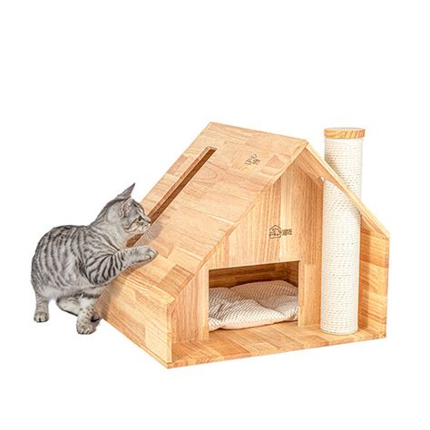 Solid Wood Cat House Plush Metal Apollobox