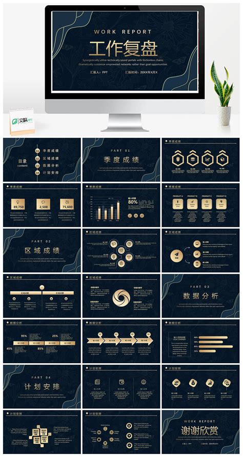 商务复古简约大气黑金工作复盘ppt模板 Pptcat