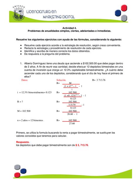 Ejercicio De La Unidad 2 Actividad 4 Ejercicios De Matemáticas Docsity