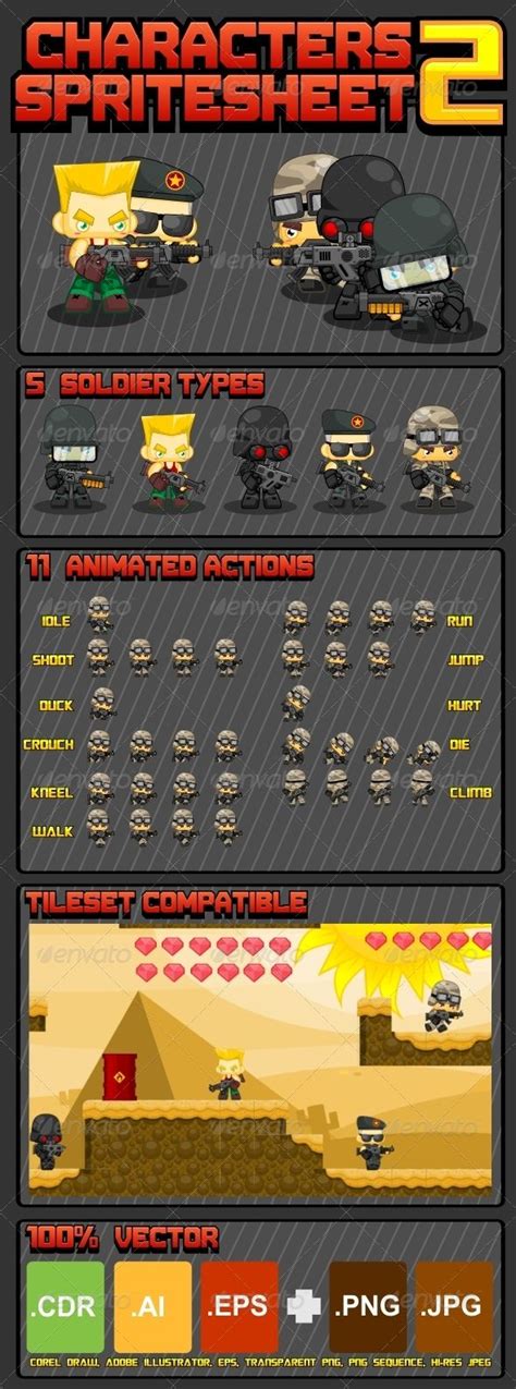 Cute Soldier Character Sprites Game Inspiration Word Template Design Game Assets