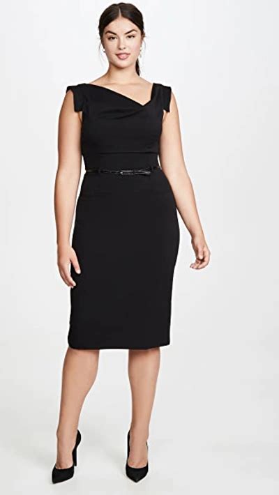 Black Halo Jackie O Belted Sheath In Stretch Gabardine In Black Modesens