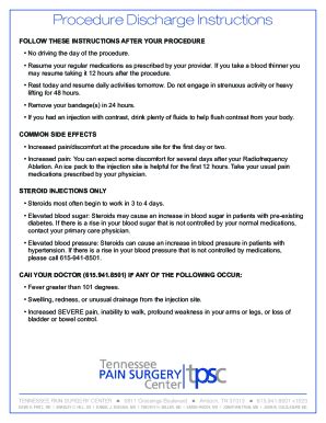 Fillable Online Procedure Discharge Instructions Fax Email Print