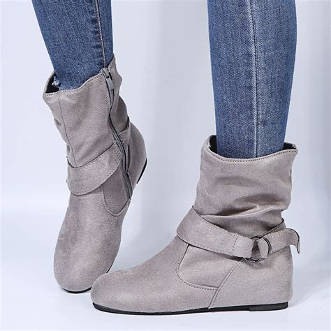 Vkekieo Ankle Boots For Women Low Heel Flat Toe Flat Heel Booties