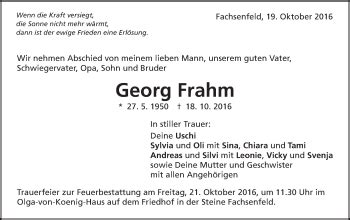 Traueranzeigen Von Georg Frahm Ostalbtrauer