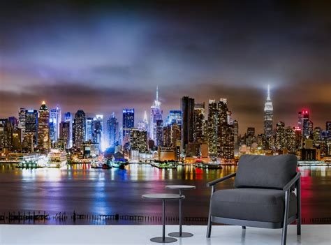 Manhattan at Night New York City River View Wallpaper Murals