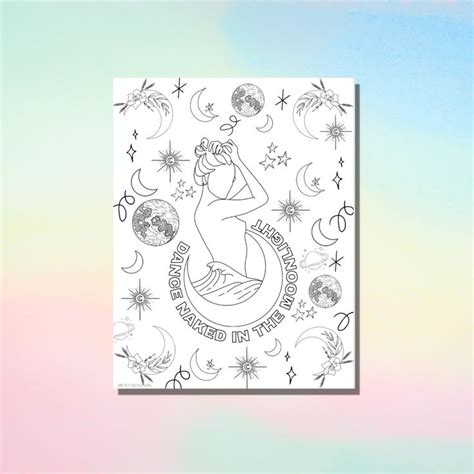 Dance Naked In The Moonlight Coloring Page Witchy Coloring Page Moon