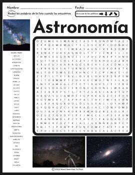 Astronom A Sopa De Letras Spanish Astronomy Word Search Puzzle