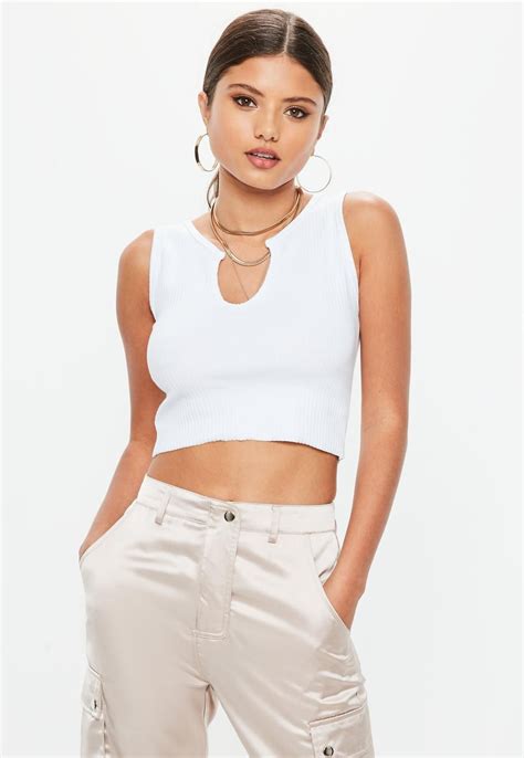 Missguided White Notch Neck Sleeveless Crop Top Crop Tops